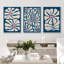 Abstrait botanique, "Fleurs bleu marine", art bohème moderne, impression sur toile encadrée 3 pièces-91874961-91874960