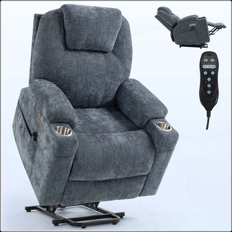 Power Lift Recliner Chair with Massage, Heat, and Convenient Features, Blue