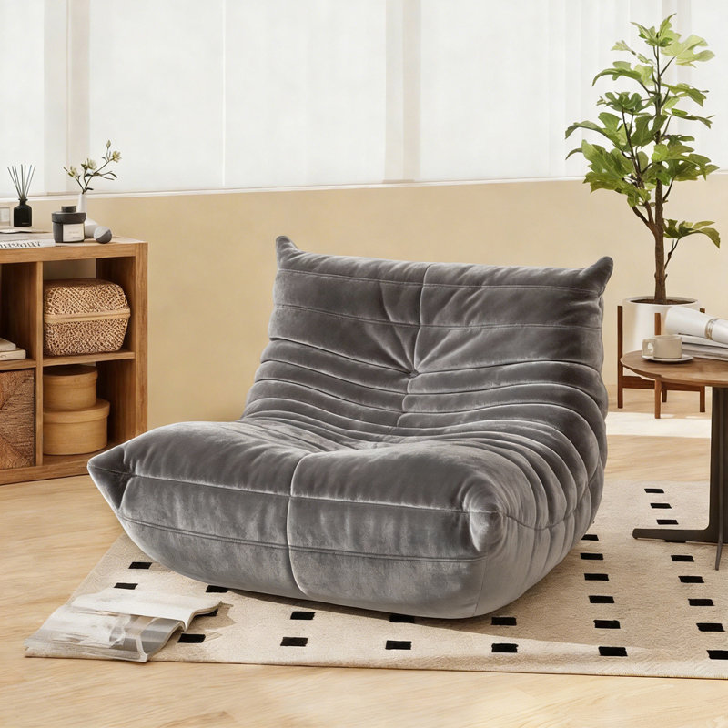 Fauteuil à billes sans accoudoirs Boneless Lazy, 35.4" x 37.8" x 27.5", Velours gris clair