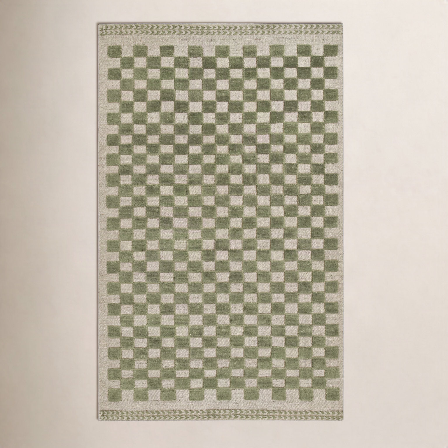 Rafaela Hand-Woven Checkered Wool Rug, Rectangle 6'3" x 9'