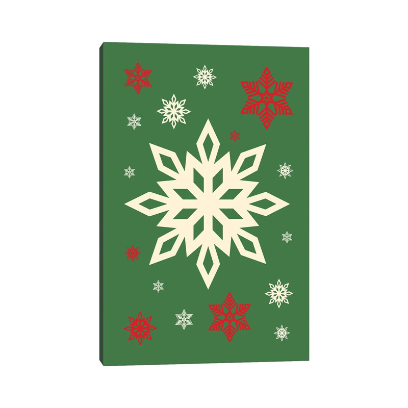 Natural Christmas With Snowflakes On Green Background by Design Harvest - Wrapped Canvas Print, 20.32 cm H x 30.48 cm W