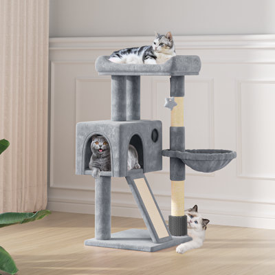 Douget 36" Cat Tree, Kitten Tower Condo Cat House with Sisal Scratching Post, Ramp and Perch Bed