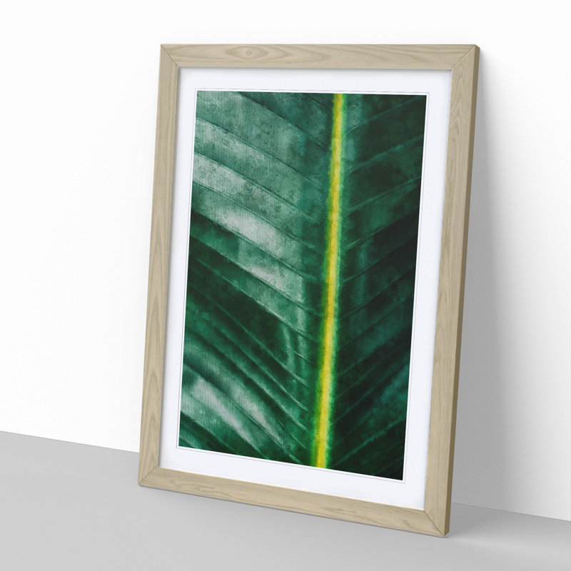 Green Leaf Line - Framed Print, 48cm H x 36cm W x 2cm D, Oak Framed