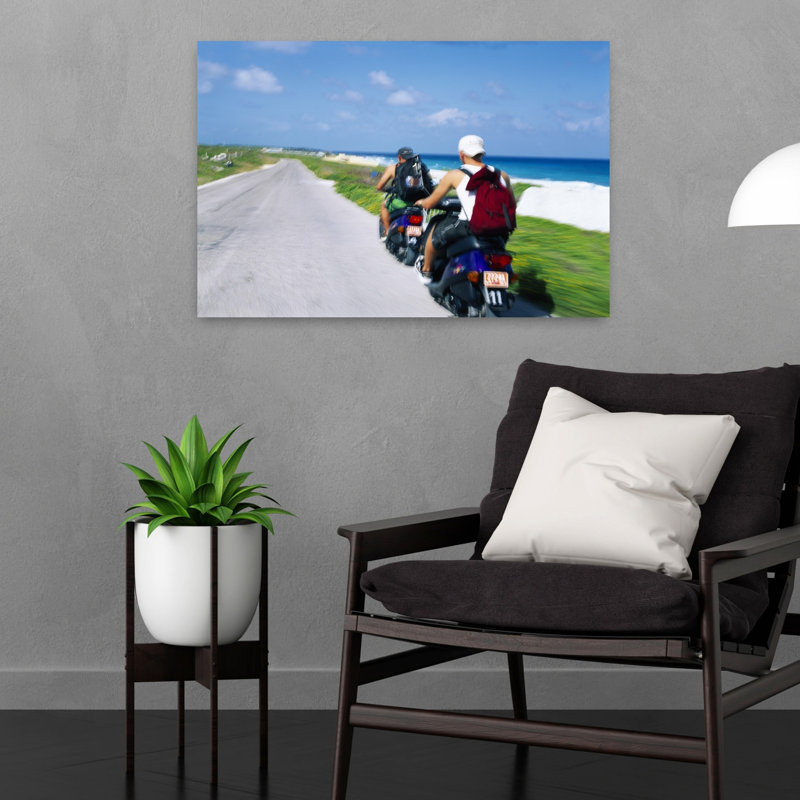 Rear view of two men riding on motor scooters Isla Mujeres Mexico 1 Piece Wrapped Canvas Wall Art, 40.64 cm H x 60.96 cm W