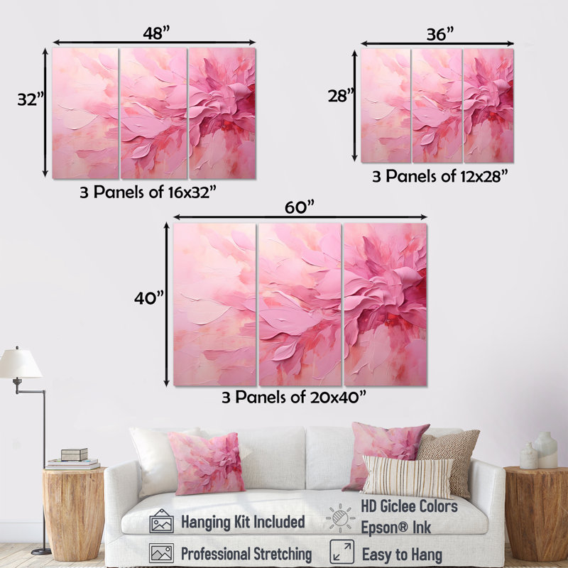Lugenia - Fuschia, ensemble d'art mural, H 28 po x l 36 po x P 1 po, Toile tendue