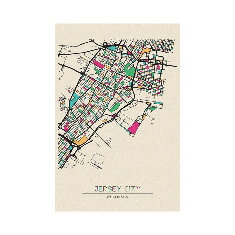 Jersey City, New Jersey Map by Ayse Deniz Akerman - Wrapped Canvas Gallery-Wrapped Canvas Giclée