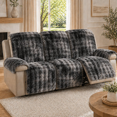Faux Rabbit Fur Plush Sofa Recliner Cover Set, Non-Slip Furniture Protector with Separate Armrest Pads for Armchair, Loveseat and 3-Seat Sofa