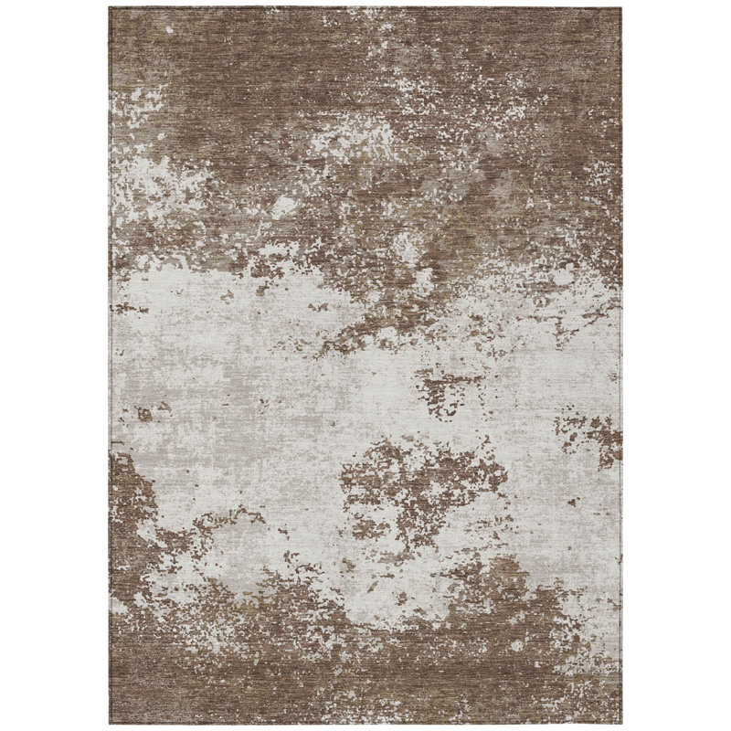 Tapis intérieur lavable abstrait 9 pi x 12 pi brun et beige