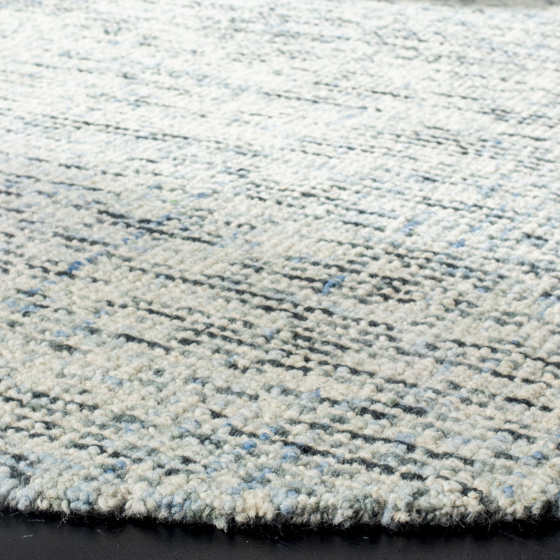 Tapis bleu / gris anthracite en laine touffeté à la main, Rond 6 pi