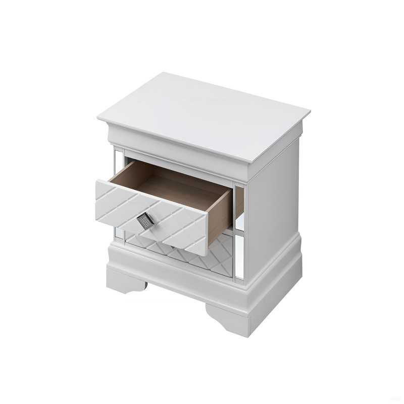 Sophisticated Silver Champagne Nightstand, White