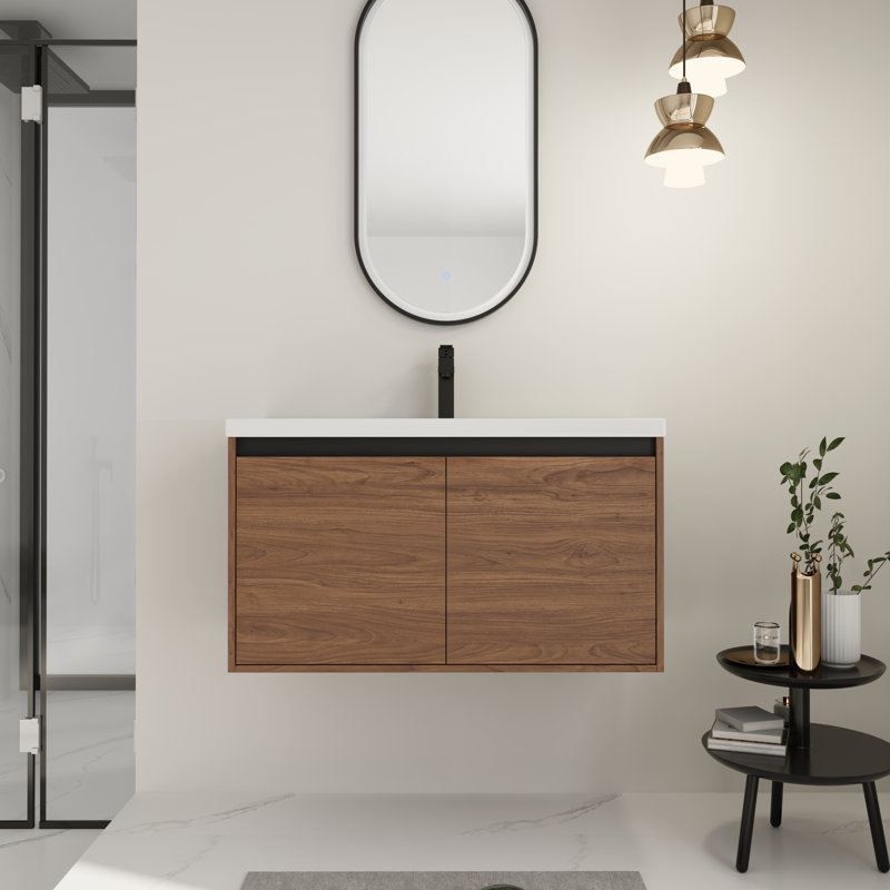 30" Farmhouse Bathroom Vanity with Sink in Oak Finish, 35"