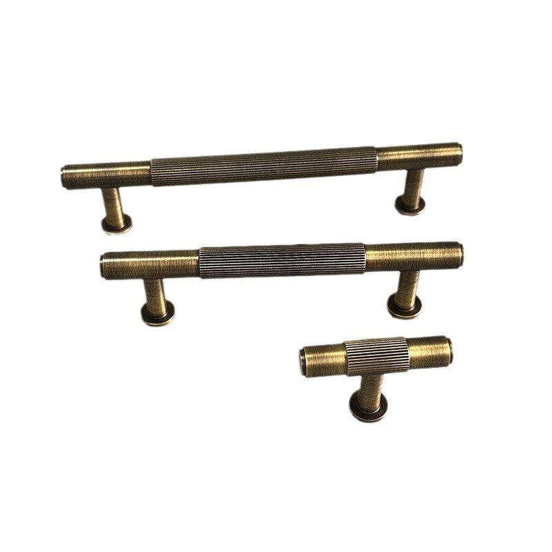 GOO-KI Knurled Solid Brass Cabinet Knob, Antique Brass Fluted Drawer Pull (Multi-Size)