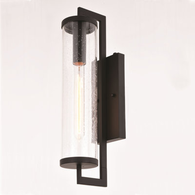 Dunston Natoli 1 - Light Seeded Glass Outdoor Armed Sconce with Dusk to Dawn