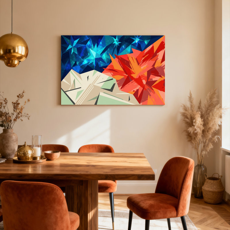 Ensemble de 1 tableau sur toile à motif géométrique abstrait d'étoiles et de montagnes, H 16 po x l 24 po