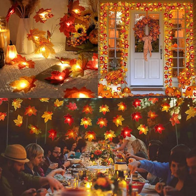 Fall Decorations Maple Leaf Lights Garland (4 Pack)