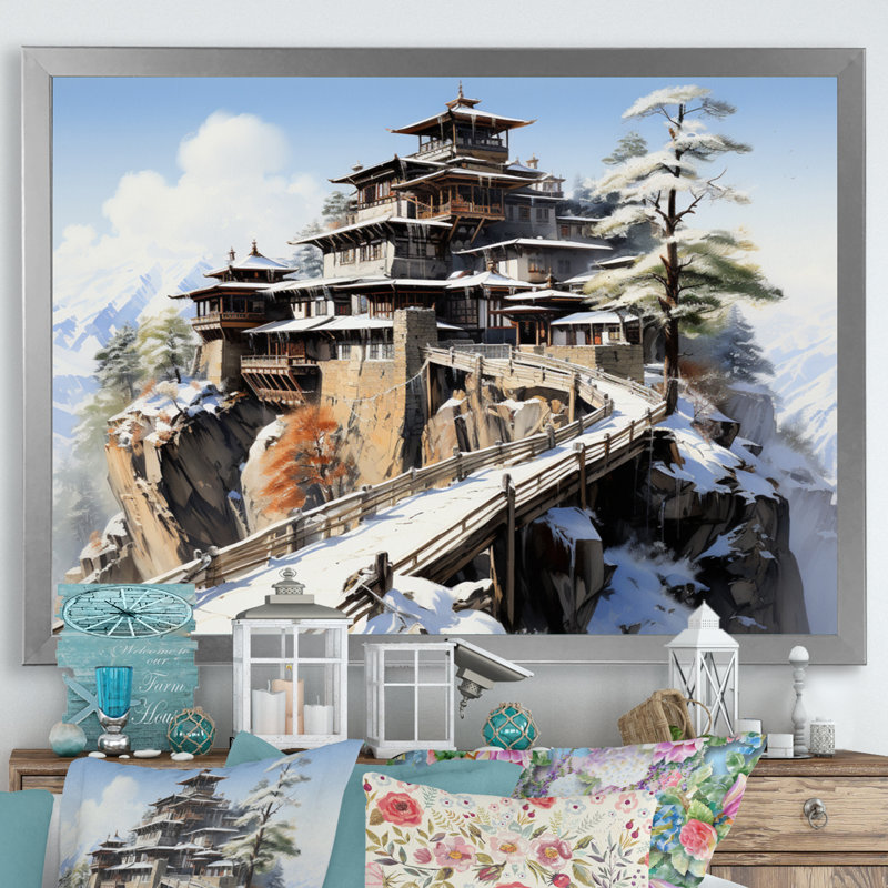 Art asiatique, monastère tibétain VII - reproduction, H 30 po x l 40 po x P 1,5 po, Cadre photo argenté