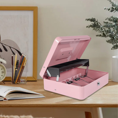 Coffre-fort verrouillable avec serrure, tirelire avec plateau-caisse, coffre-fort verrouillable avec accessoires pour 6 types, organisateur pour économiser de l'argent, l 11,81 po x l 9,45 po x P 3,54 po
