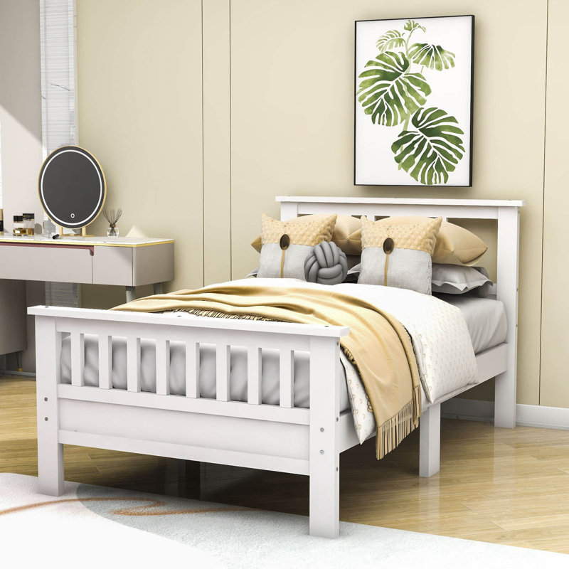 Lit plateforme en bois avec tête de lit Domonick, Simple, Blanc
