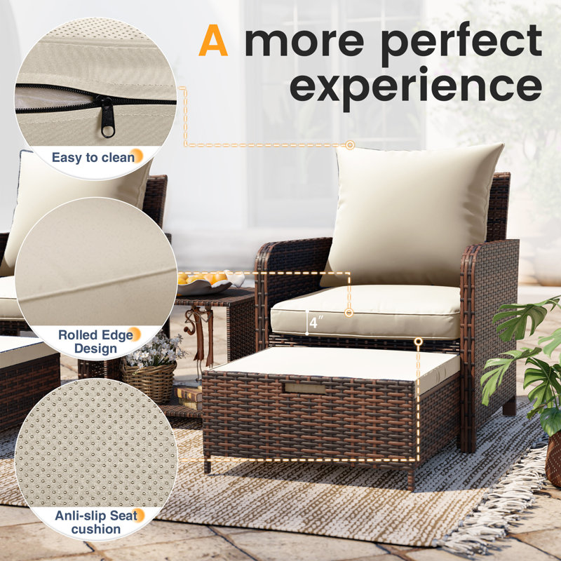 Ensemble de conversation pour terrasse en osier / rotin pour 2 personnes avec repose-pieds Billmont