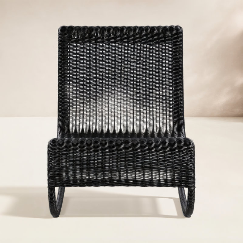 Chaise berçante d'extérieur en osier Antigua, Noir, noir, noir, noir
