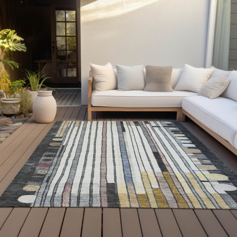 Tapis géométrique intérieur / extérieur lavable à la machine Husby ACN2189, Rectangle 10 pi x 14 pi