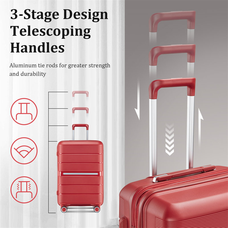 Valises extensibles 4 pièces en PP léger et durable, 29" H x 18.3" W x 10.8 " D, WINE RED