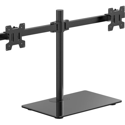 Free Standing Dual Monitor Stand, Height Adjustable Monitor Mount With Glass Base, Fits LCD LED Flat Curved Screen Up To 27 Inch, 22Lbs, With Grommet