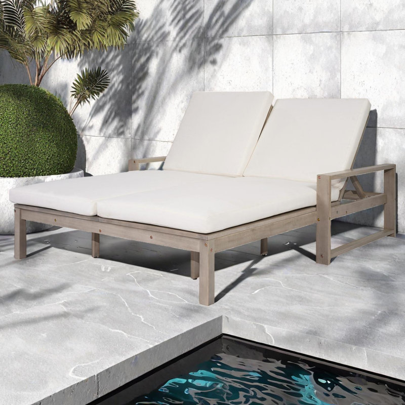 Outdoor Double Lounge Chair with 5-Position Backrest & Removable Cushions, Patio Chaise Lounge, Gray