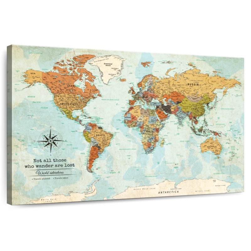 Carte du monde personnalisée avec punaise Wanderer, H 30 po x l 45 po, Oui