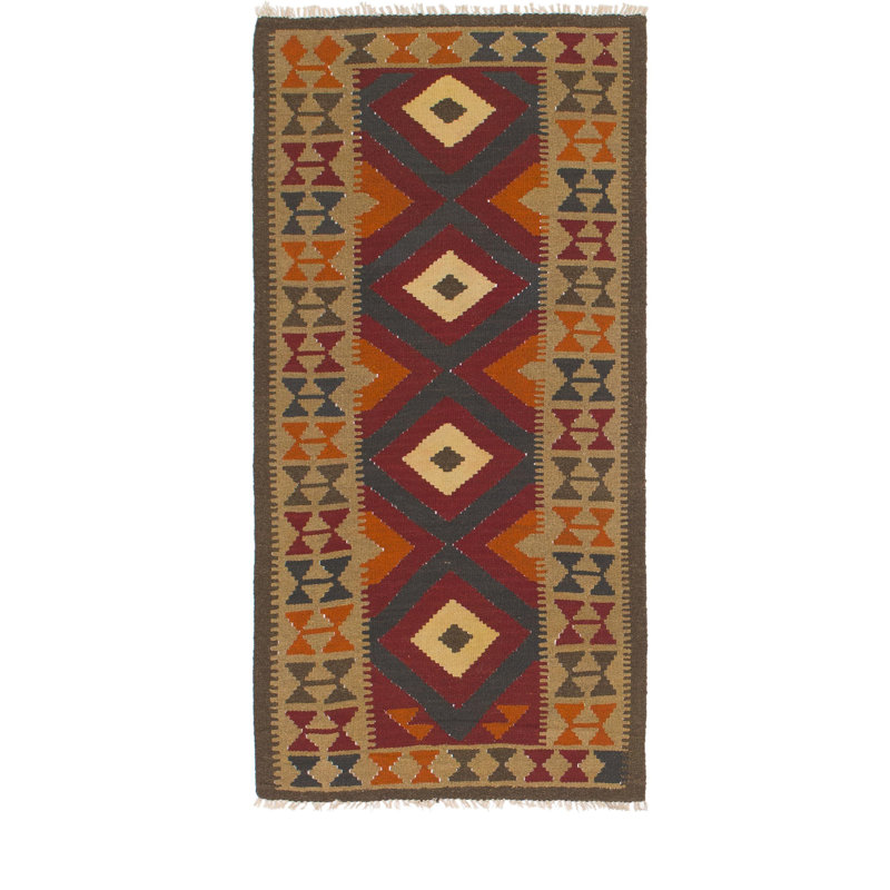 Tapis intérieur en laine rouge/beige 3 pi 2 po x 6 pi à main one-of-kind noué la Vilonia