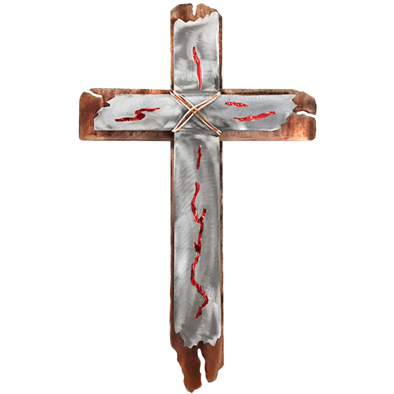 Meyerdirk Art Southwest Cross Steel Wall Art - Red Foil Inset, Red