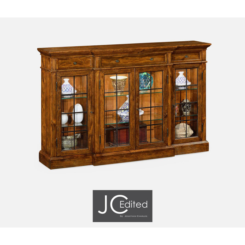 Casually Country Lighted China Cabinet, Country Farmhouse Walnut