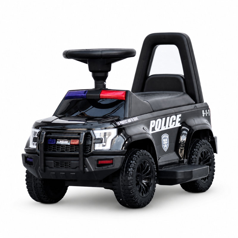Véhicule électrique pour enfants 6V 4AH, édition police, avec sirène, gyrophares, mégaphone et musique Bluetooth.