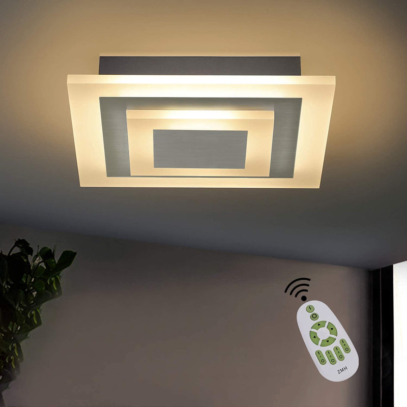 Led Ceiling Light Dimmable Stepless Nickel Matt Square Atasia, 6.5cm H x 30cm W x 30cm D