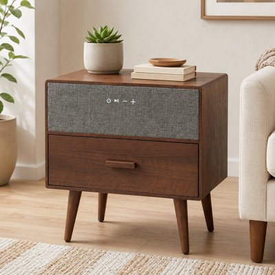 Table de chevet intelligente à 1 tiroir avec haut-parleur Bluetooth et charge sans fil (pré-assemblée)