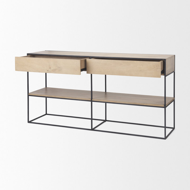 Ophelia 63'' Solid Wood Top Console Table, Beige, Black