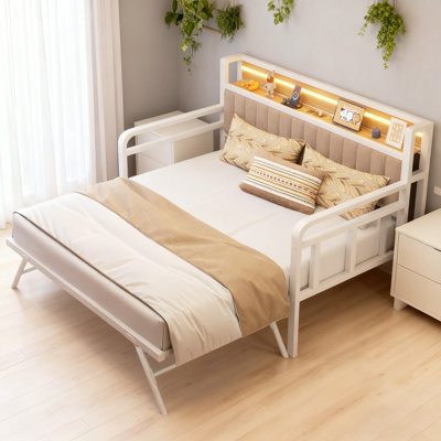 Multifunctional Sofa Bed With Foldable Table & LED Charging Headboard – Pull-Out Trundle Daybed For Small Spaces by Latitude Run