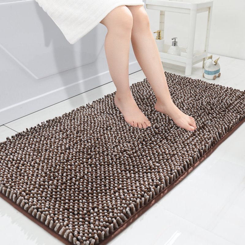 Radhika Chenille Non-Slip Bath Rug, 24" W x 48" L, Brown