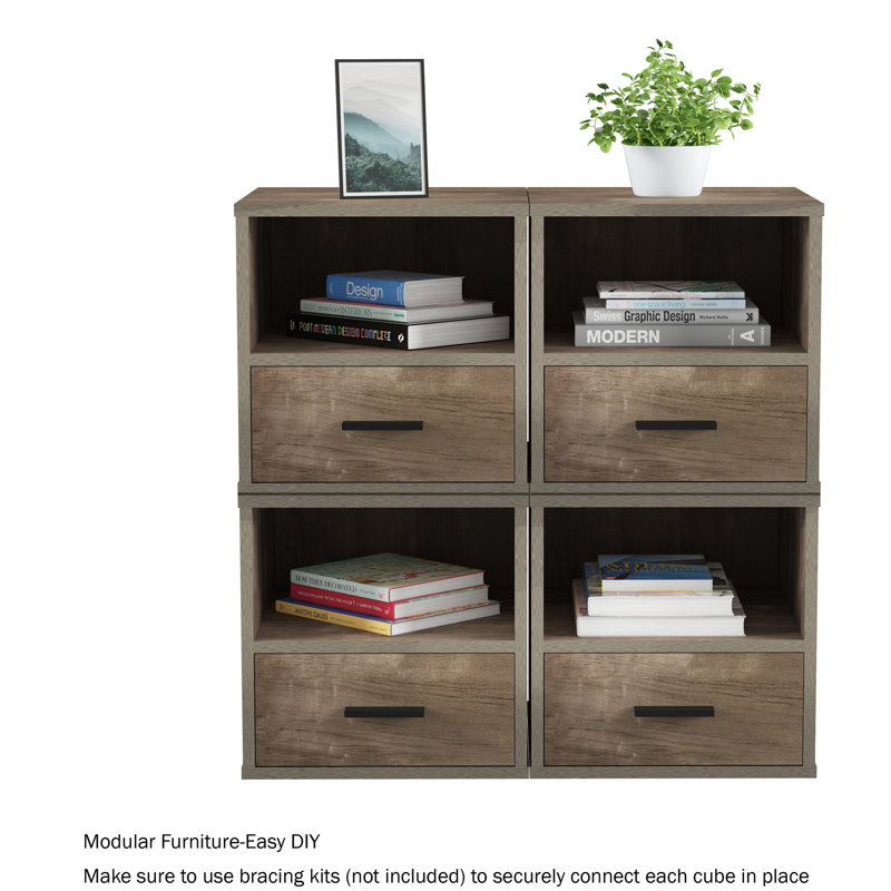 Stackable Side Table with Drawer, Gray, Gray