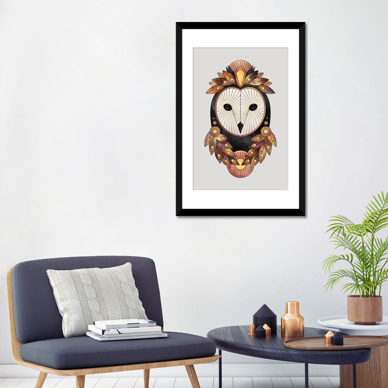 « hibou ii », impression sur toile, H 32 po x l 24 po x P 1 po, Papier d'art encadré noir, Blanc