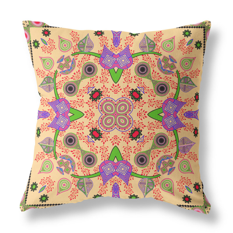Housse et insert de coussin décoratif en polyester pour l'intérieur et l'extérieur, Beige / mauve / vert, 16 po x 16 po