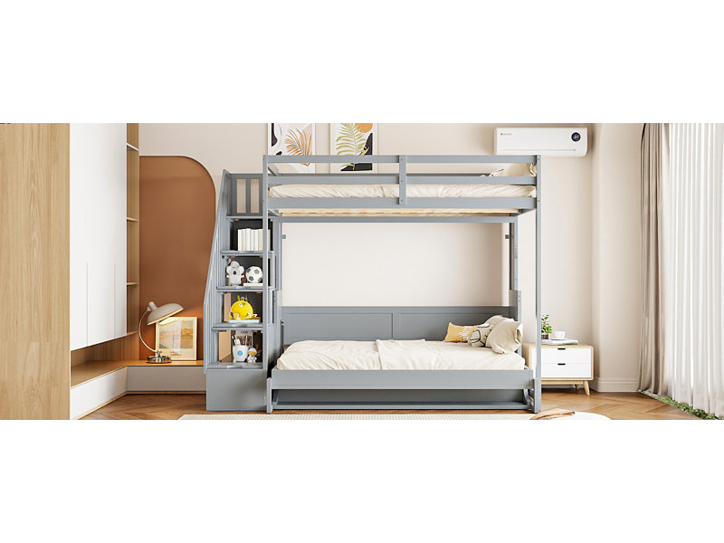 Lit escamotable double sur double avec lève-personne et bureau hydraulique, gris