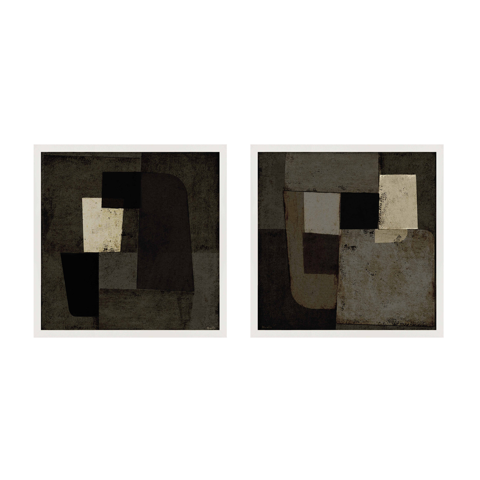 Night Shift 1 & 2, Set of 2 by Marco Marella for Studio M - Framed Wall Art, White, Paper, 30" H x 30" W