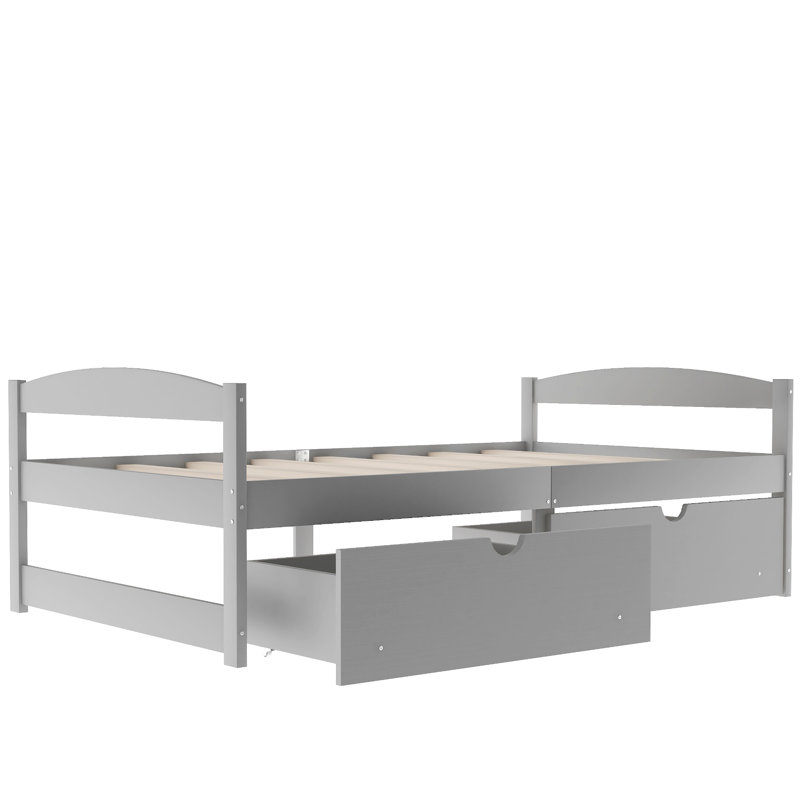 Lit plateforme simple avec deux tiroirs spacieux, gris, peu encombrant et élégant pour les chambres modernes, Gris