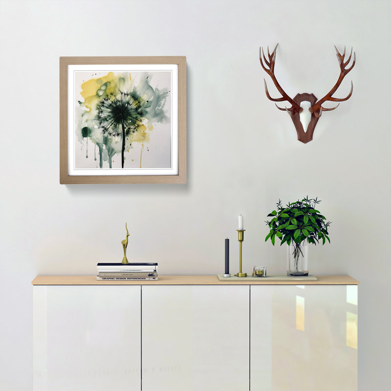 Dandelion Gestural Art No.3 - Framed Print, Oak