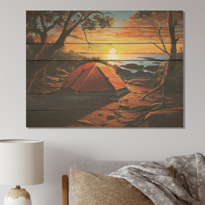 Coastal Camping Tents Retreat I - Camping Travel On Wood Print