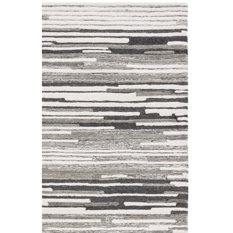 Rizzuto Abstract Hand Tufted Wool/Cotton Area Rug in Beige/Gray, Square 7'