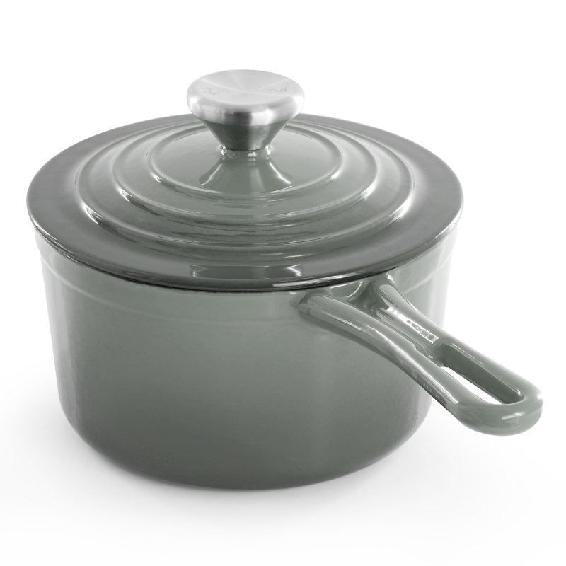 MegaChef 2 Quart Enameled Cast Iron Sauce Pan in Gradient Gray, Gray
