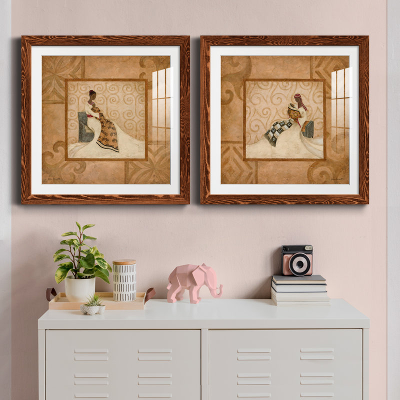 A Mother's Touch - Ensemble de 2 peintures encadrées, H 27,5 po x l 55 po x P 1,5 po, Cadre en érable