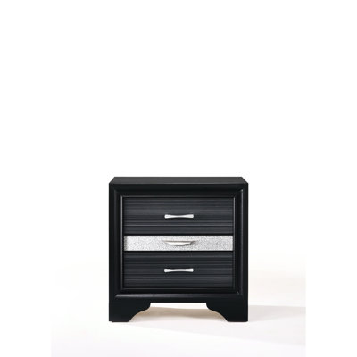 Table de chevet moderne noire avec arrêt et plusieurs tiroirs - 2 options de bijoux spacieuses